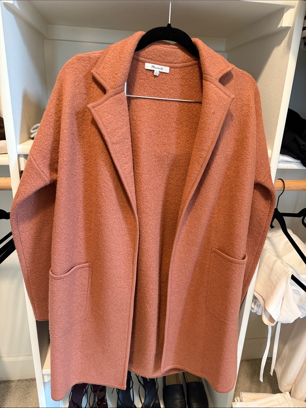 Madewell Women's Rust-Terracotta Open-Front coat in 100% merino wool